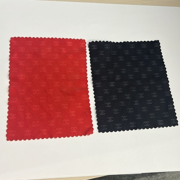 Chanel Set of Two (2) Red and Black Logo’d Microfiber Cleaning Cloths - Picture 1 of 3